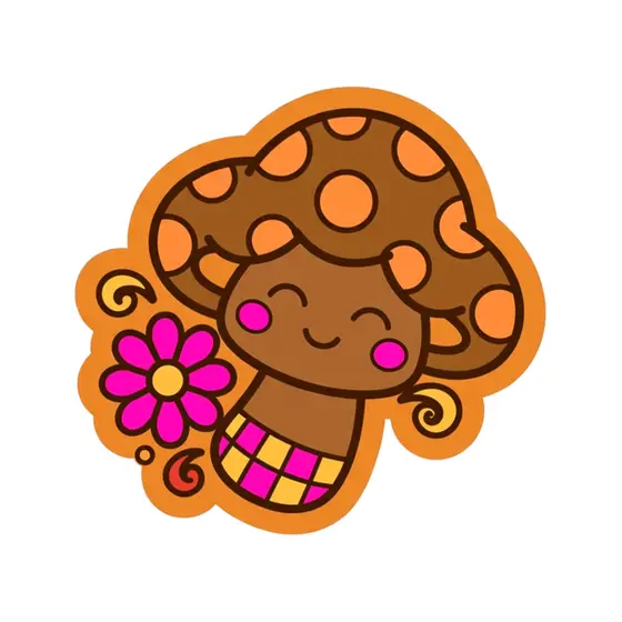 Brown Mushroom With Pink Daisy