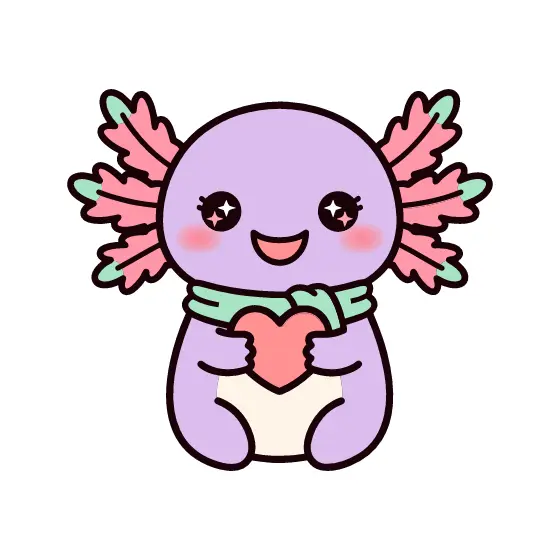 Lavender Axolotl Hugging Heart