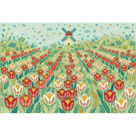 Folk Tulip Field With Windmill