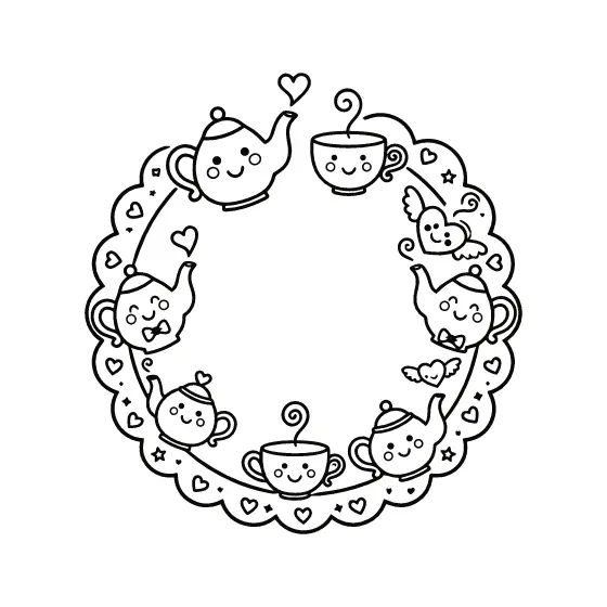 Teacup and Teapot Scalloped Border
