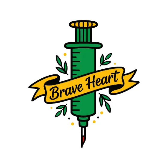 Green Syringe With Brave Heart Banner