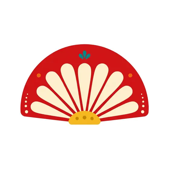 Red Folk Hand Fan Cream Ribs