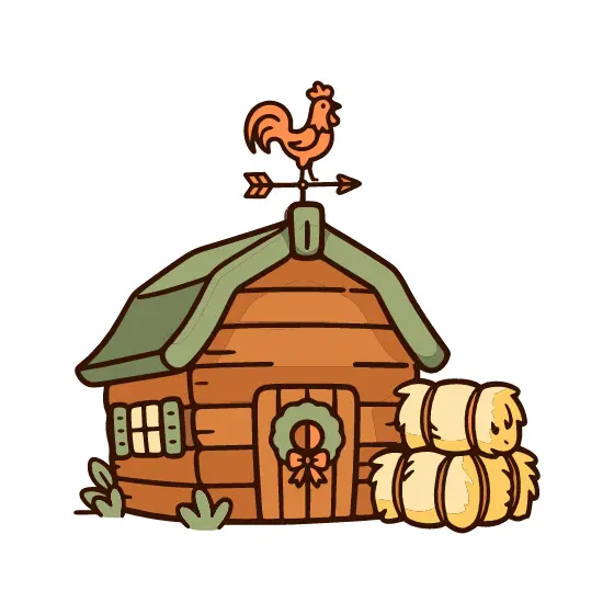Log Barn With Rooster Weathervane