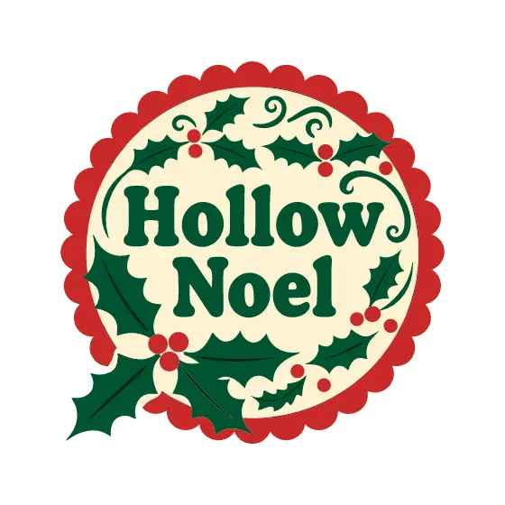 Red Scalloped Hollow Noel Holly Badge