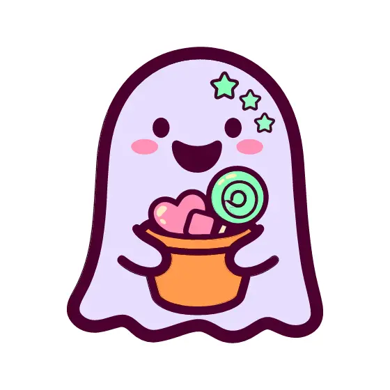 Kawaii Ghost Holding Lollipop Bucket