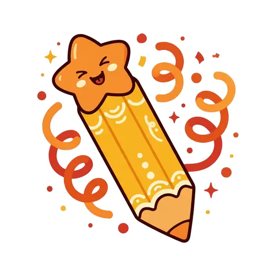 Winking Orange Star Pencil With Swirls