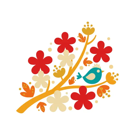 Cherry Blossom Branch With Teal Bird