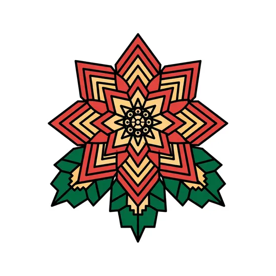 Layered Mandala-Style Poinsettia with Green Leaves