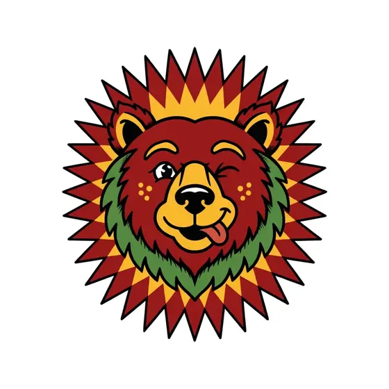 Winking Red Bear With Sunburst