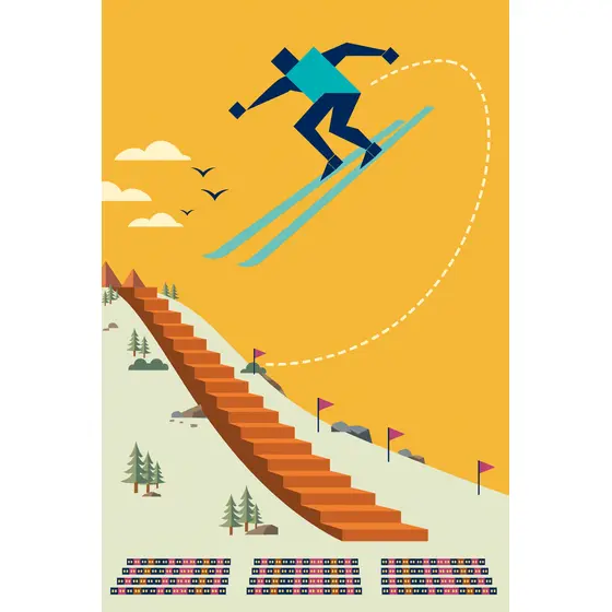 Geometric Ski Jumper On Mustard Poster