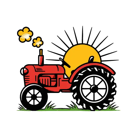 Red Tractor With Sunrise Rays