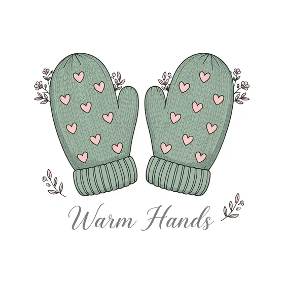 Sage Mittens Pair With Blush Hearts