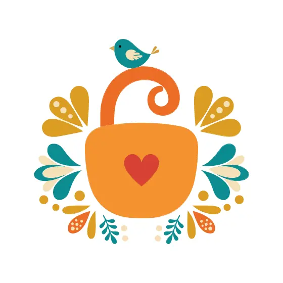 Orange Teacup With Heart and Bird