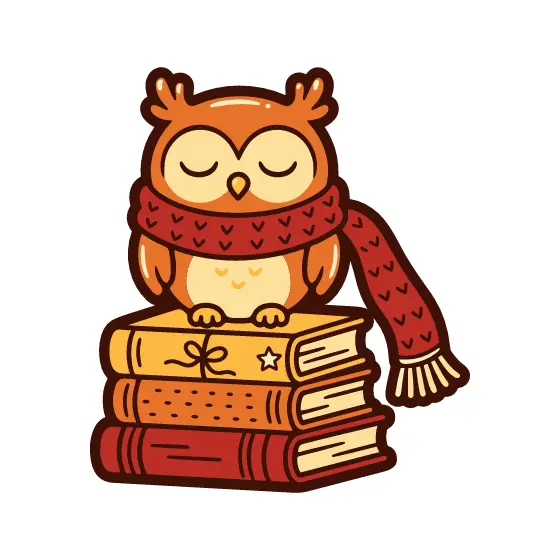 Sleepy Owl Wearing Scarf on Books