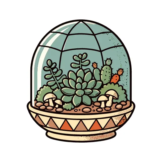 Terrarium With Succulents And Mushrooms