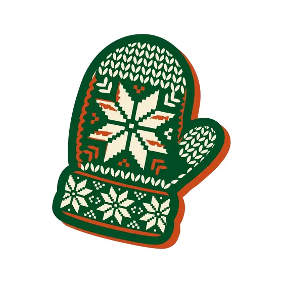 Green Knit Mitten With Snowflake Motifs