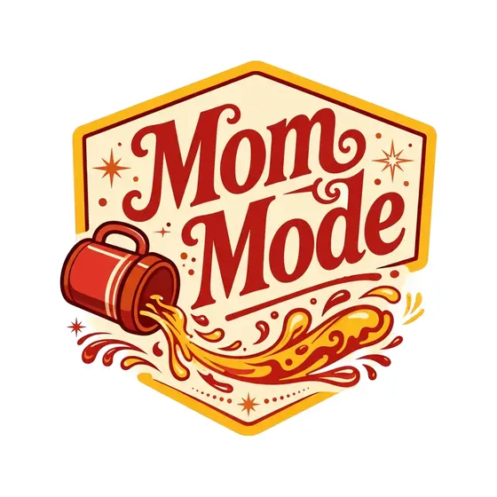 Mom Mode Hexagon Badge With Mug Spill