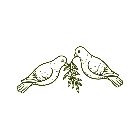Two Doves Sharing Olive Branch