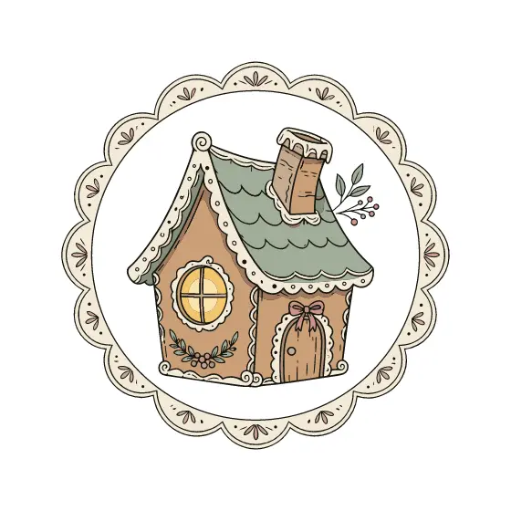 Gingerbread Cottage Framed With Scalloped Border