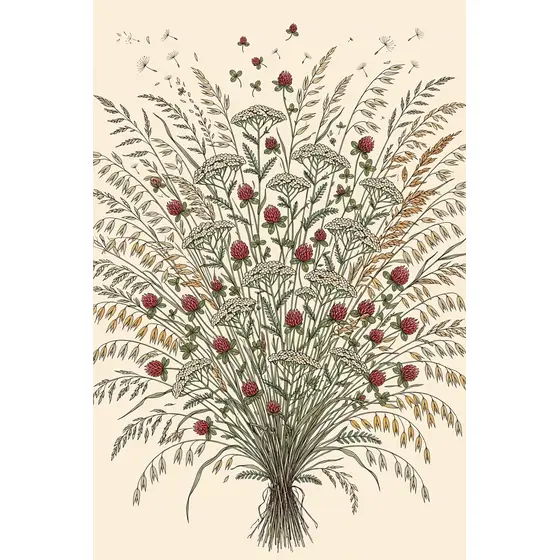 Fan Bouquet of Grasses and Clover