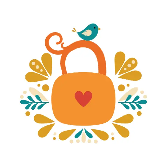 Orange Padlock With Heart and Bird