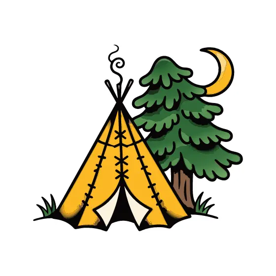 Yellow Teepee Beside Pine and Moon