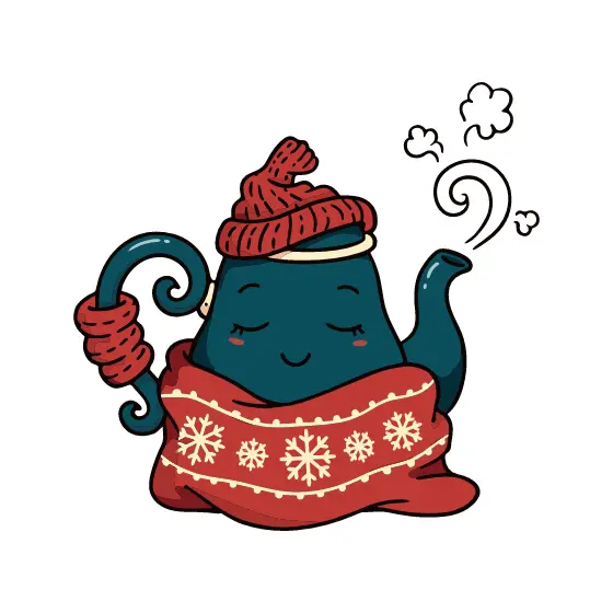 Cuddly Teapot Wrapped in Snowflake Blanket