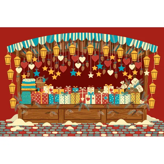 Festive Market Stall With Hanging Ornaments