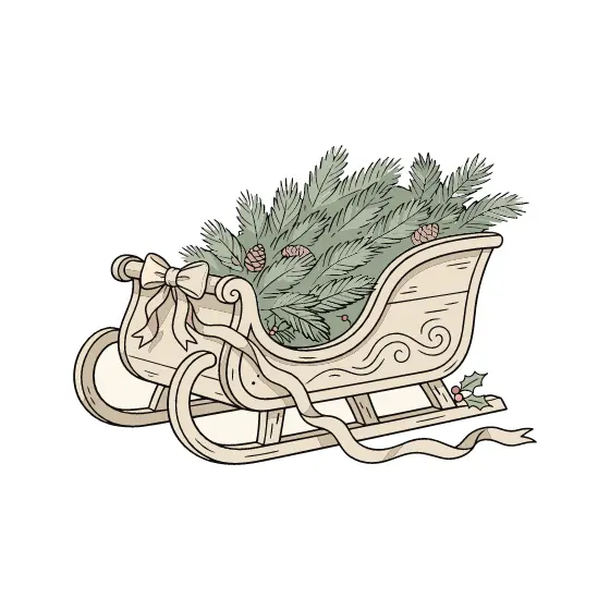 Sleigh With Scrolled Side And Holly