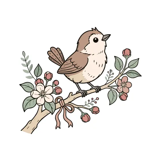 Wren On Blossoming Apple Branch