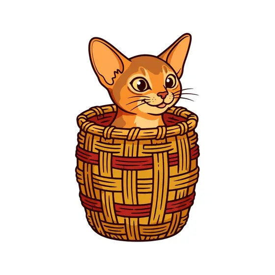 Abyssinian Cat Peeking From Woven Basket