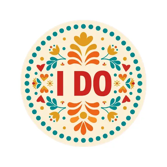 Symmetrical Folk Flower I Do Badge