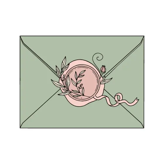 Blush Wax Seal with Sprig on Sage Envelope