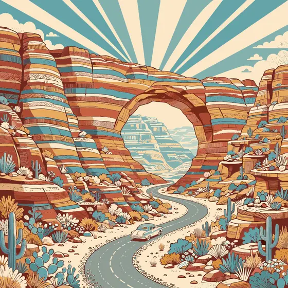 Desert Stone Arch With Winding Road