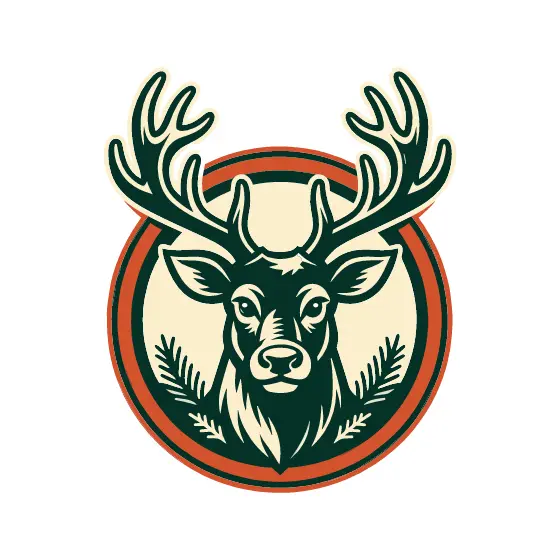 Green Reindeer Head In Orange Badge