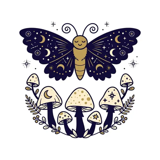 Navy Starry Moth With Mushroom Arc