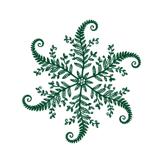 Green Fern Snowflake With Curled Tips