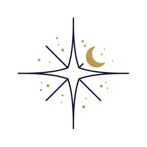 Four-Point Star With Gold Crescent Moon