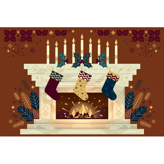 Festive Fireplace With Holiday Stockings