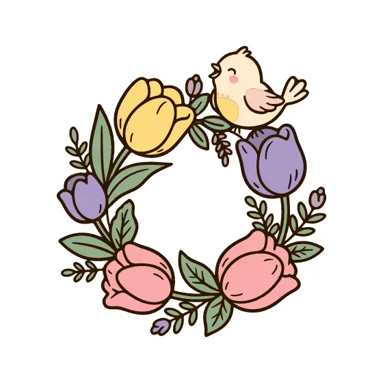 Songbird On Pastel Tulip Wreath