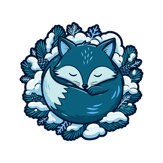 Sleepy Teal Fox Curled in Pine Wreath