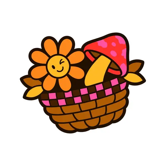Winking Daisy and Mushroom Basket