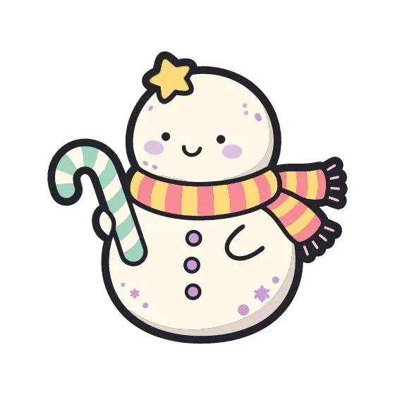 Snowman With Star Hat and Mint Candy Cane