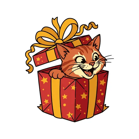 Tabby Cat Peeking From Star Gift Box