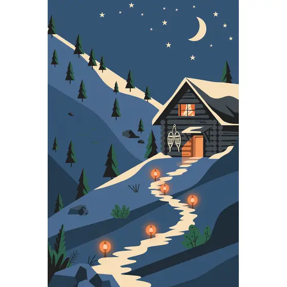Cozy Mountain Cabin Under Starry Night