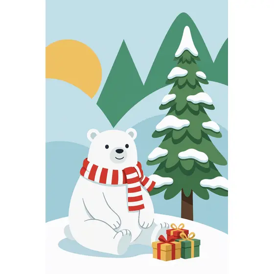 Friendly Polar Bear With Striped Scarf
