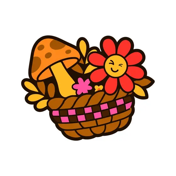 Smiling Red Daisy With Spotted Mushroom