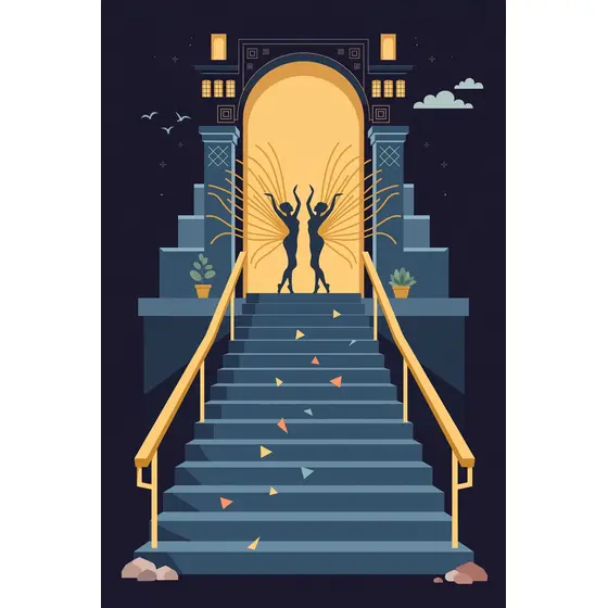 Gold Arched Doorway Staircase With Dancers
