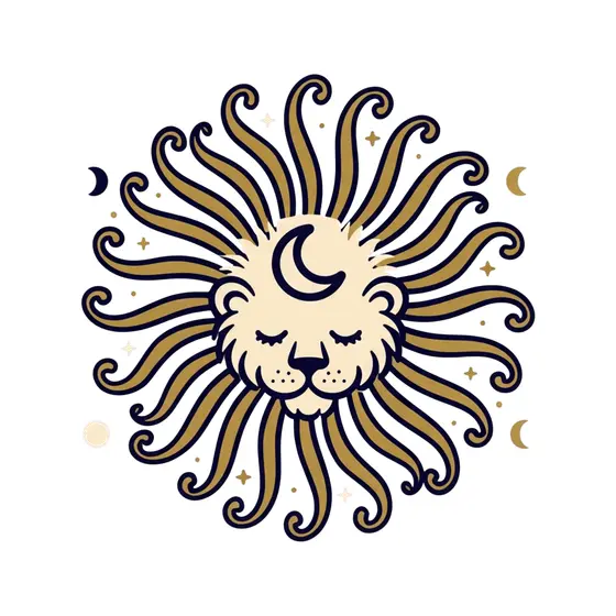 Sleepy Lion Sun With Crescent Moon
