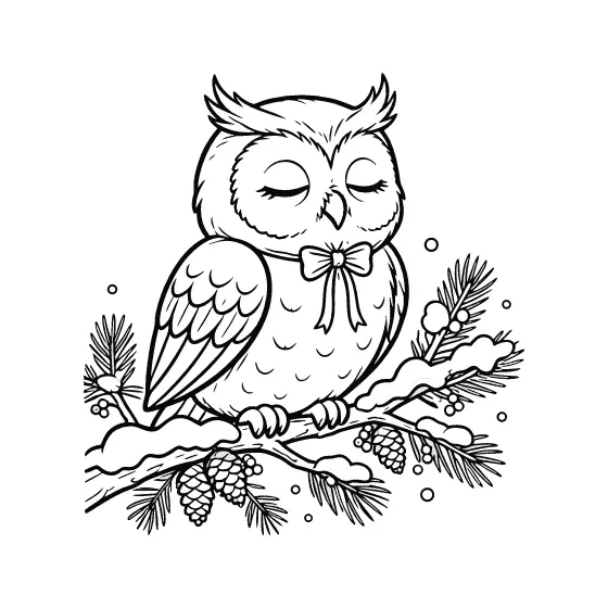 Owl With Ribbon Bow And Berries